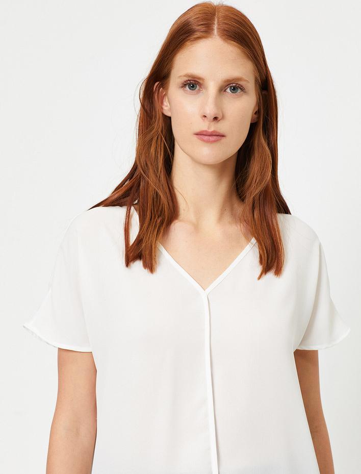  Kısa Kollu V Yaka Bluz