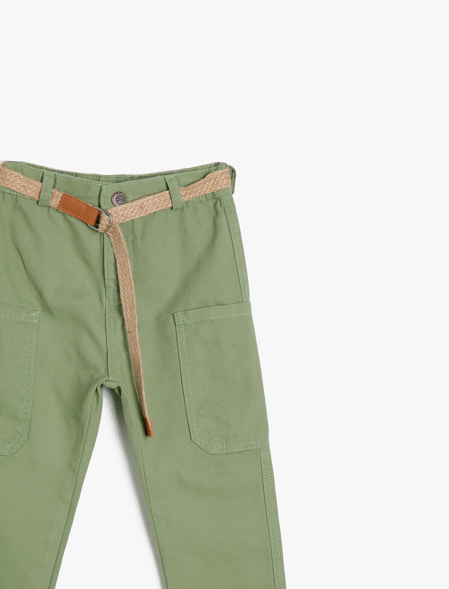  Erkek Çocuk Büyük Cepli Düğmeli Kemerli Pantalon