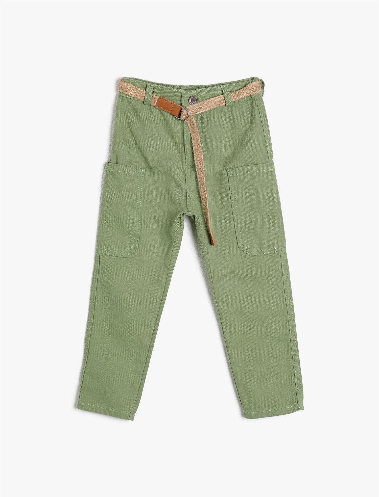  Erkek Çocuk Büyük Cepli Düğmeli Kemerli Pantalon