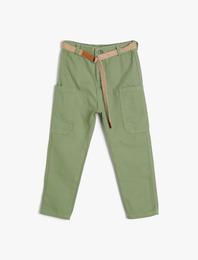 Büyük Cepli Düğmeli Kemerli Pantalon