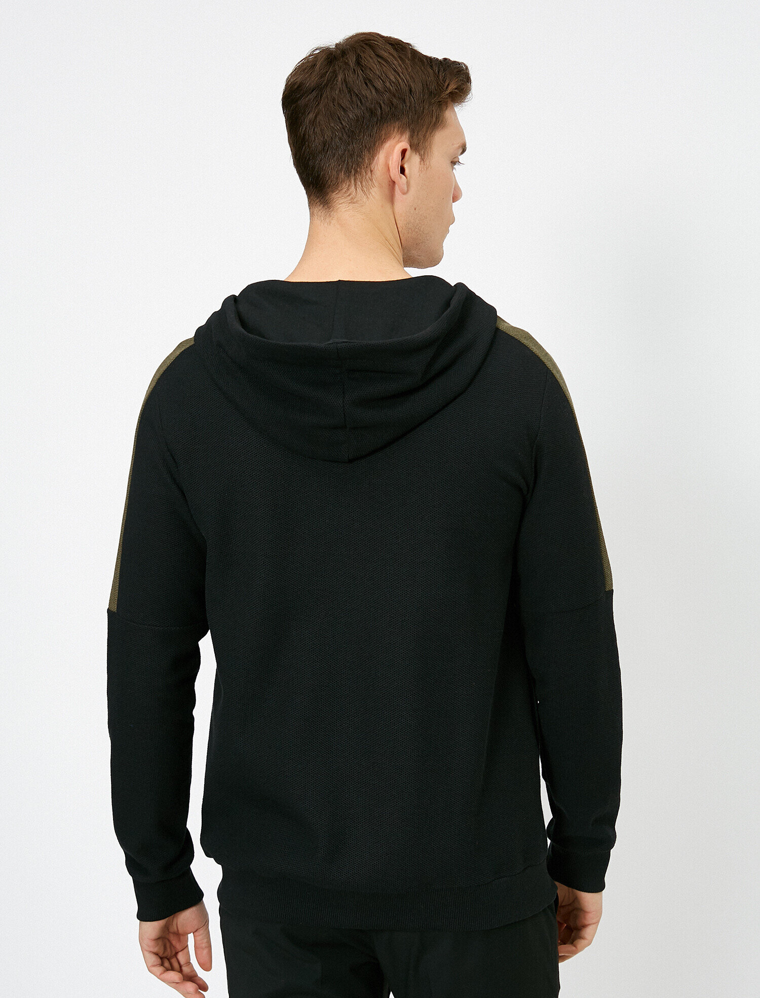   Kapüşonlu Fermuarlı Dokulu Kumaş İşlemeli Sweatshirt