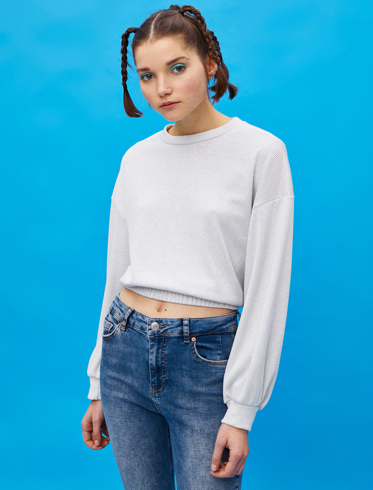   Bisiklet Yaka Crop Sweatshirt