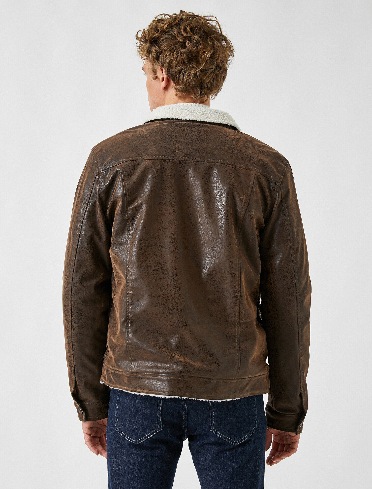 Suni Kürklü Deri Görünümlü Mont