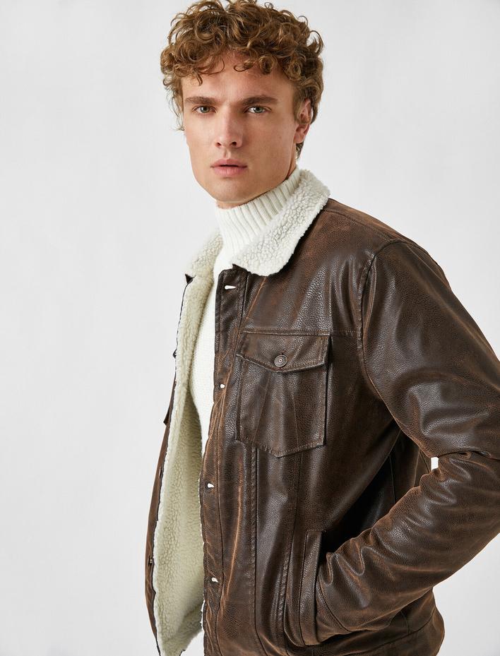  Suni Kürklü Deri Görünümlü Mont