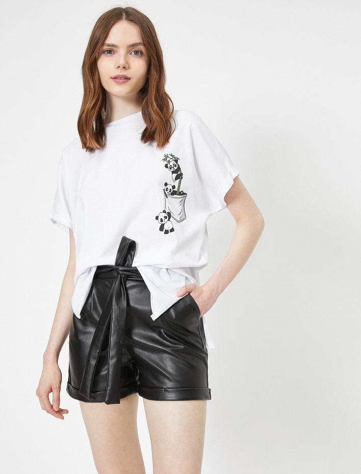  Panda Baskılı Yuvarlak Yaka Tişört