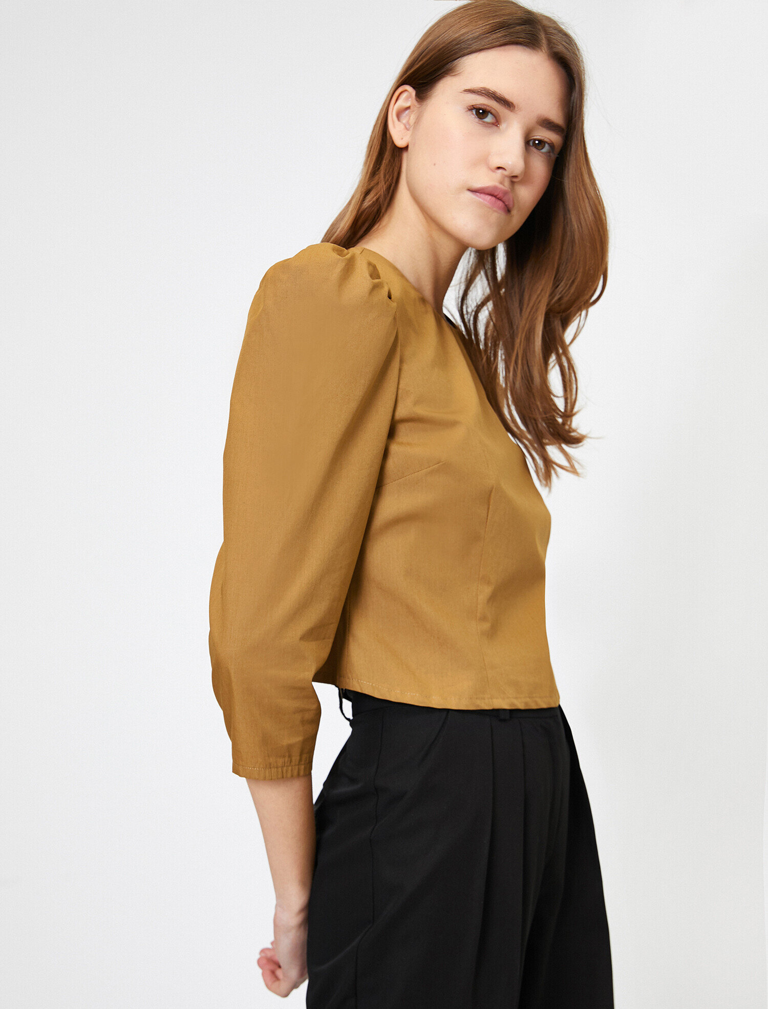   Balon Kollu Poplin Bluz