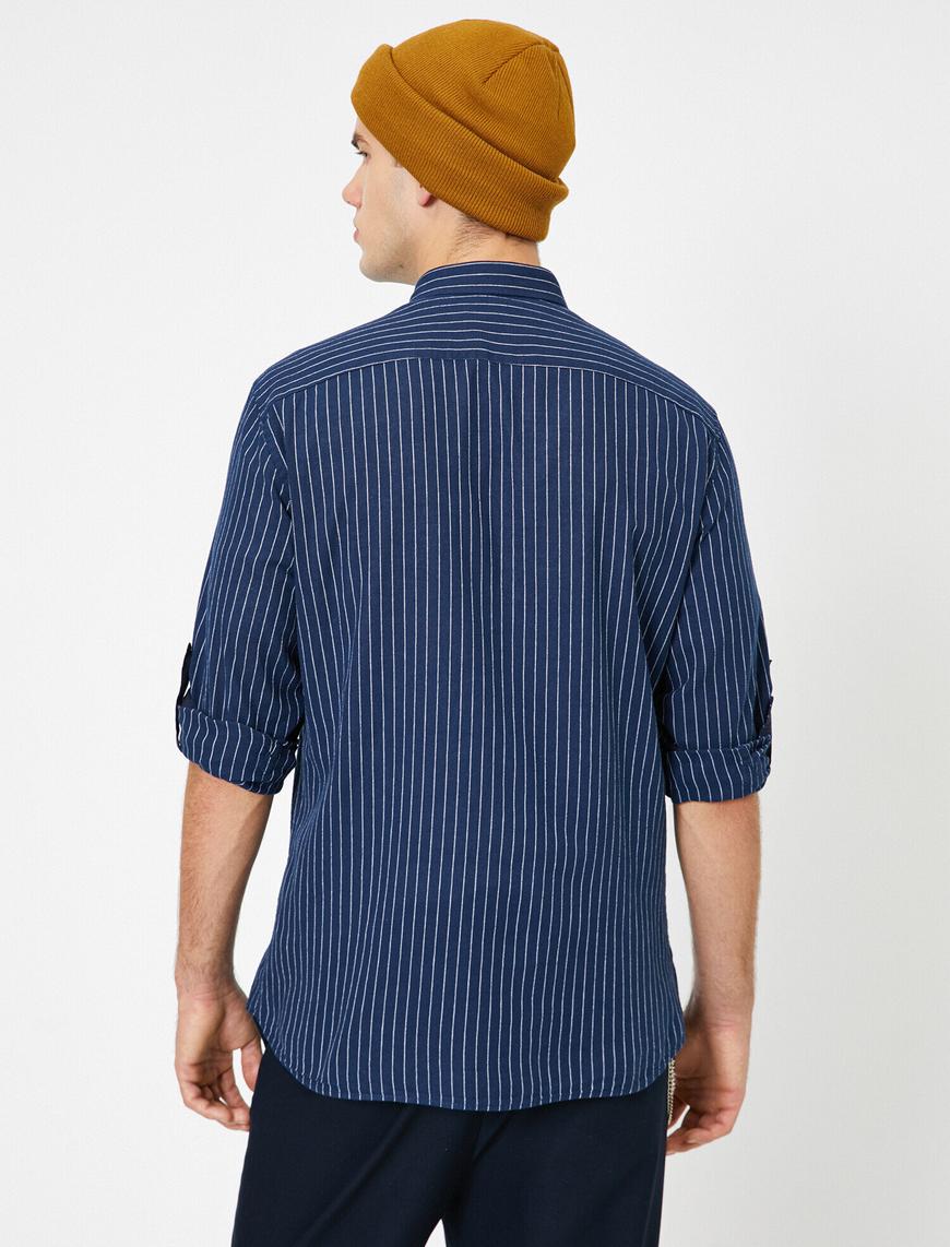   Tek Cepli Pamuklu Çizgili Slim Fit Casual Gömlek
