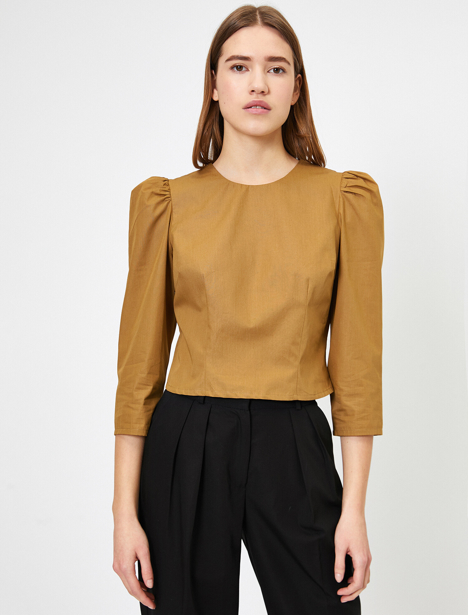   Balon Kollu Poplin Bluz