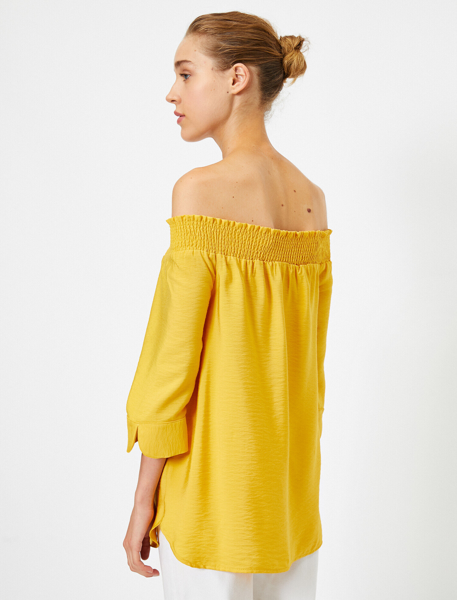   Düğmeli 3/4 Kol Omzu Açık Gömlek