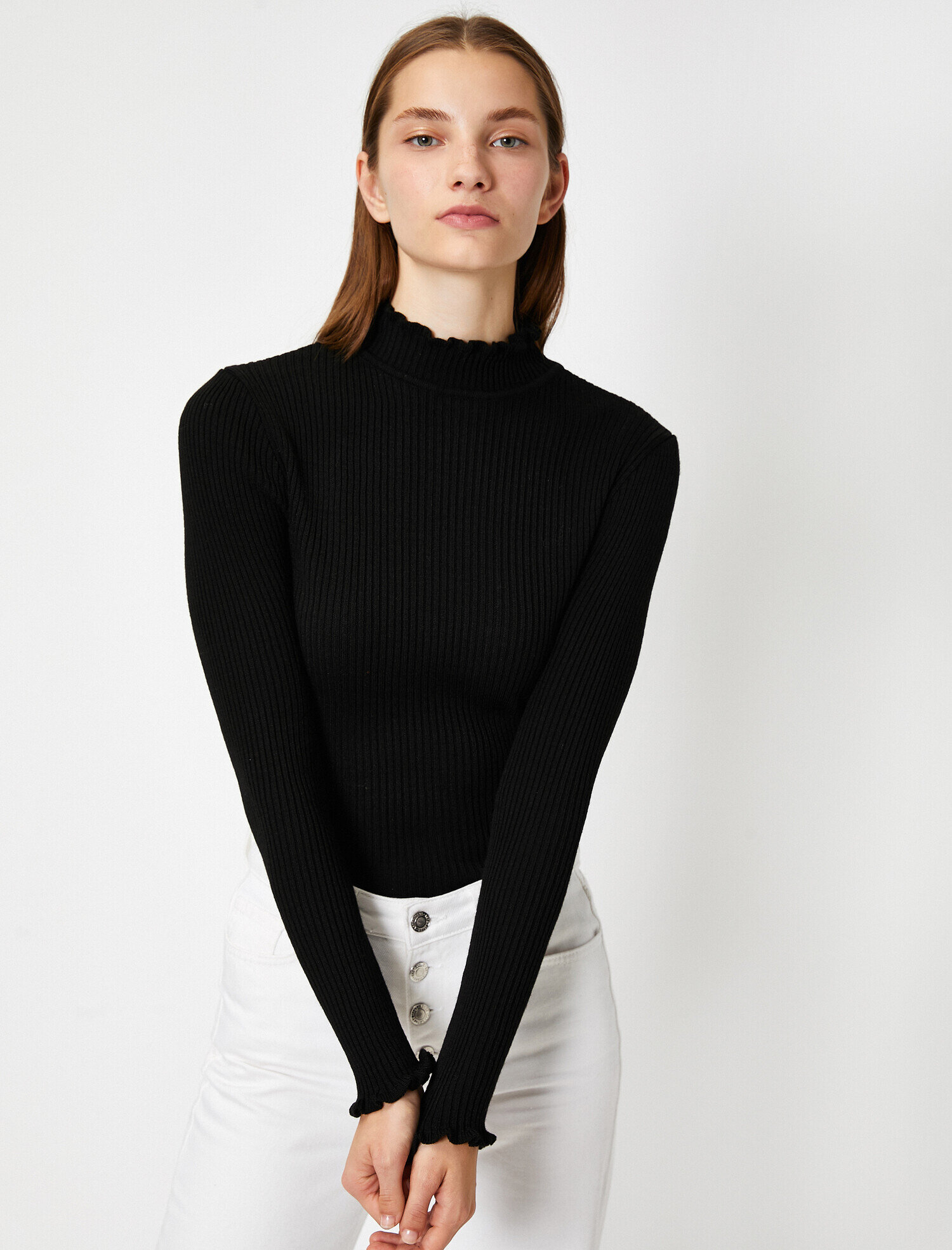   Dik Yaka Uzun Kollu Slim Triko Kazak