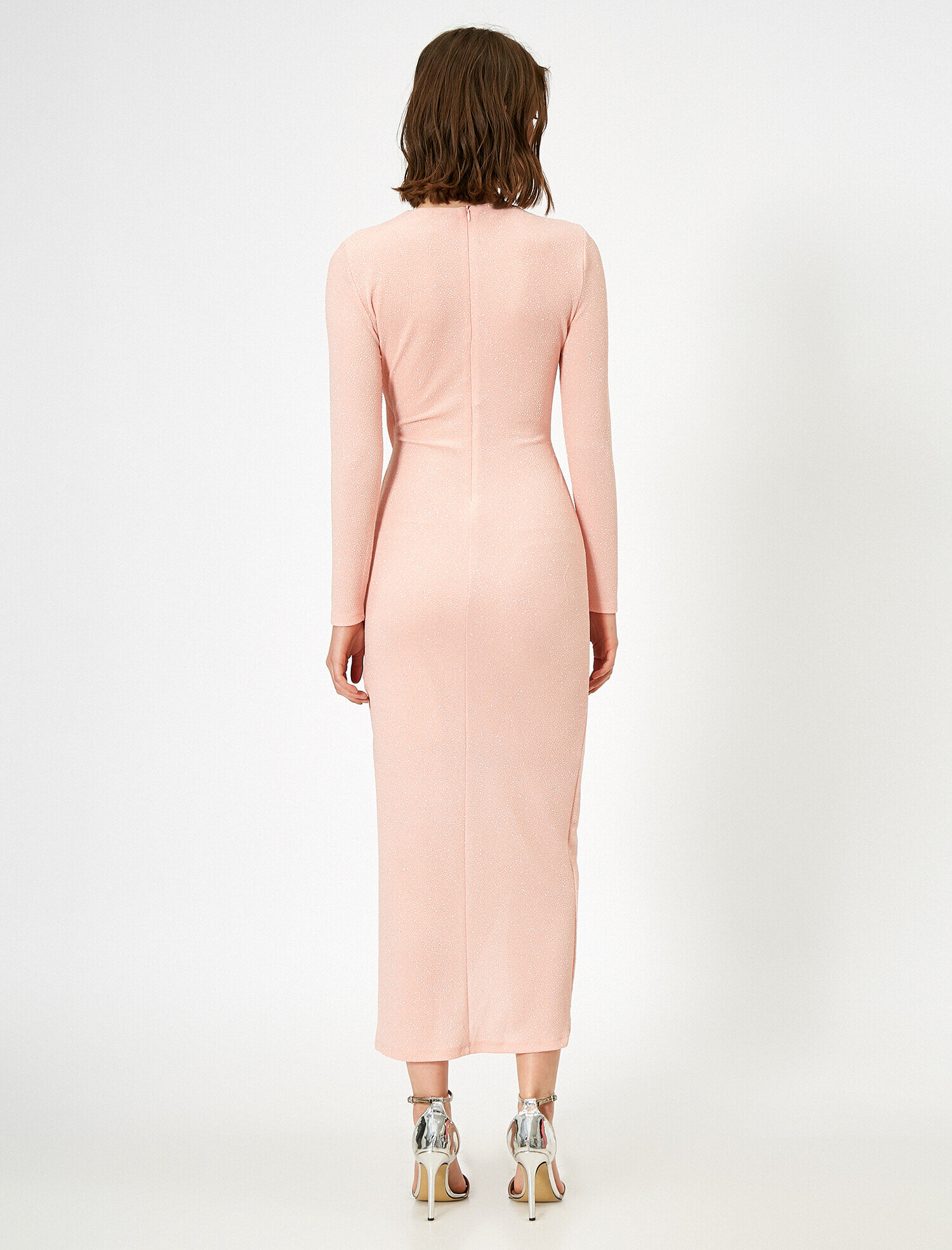   Yırtmaçlı Abiye Elbise Simli Anvelop Drape Detaylı Uzun Abiye