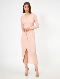 Yırtmaçlı Abiye Elbise Simli Anvelop Drape Detaylı Uzun Abiye