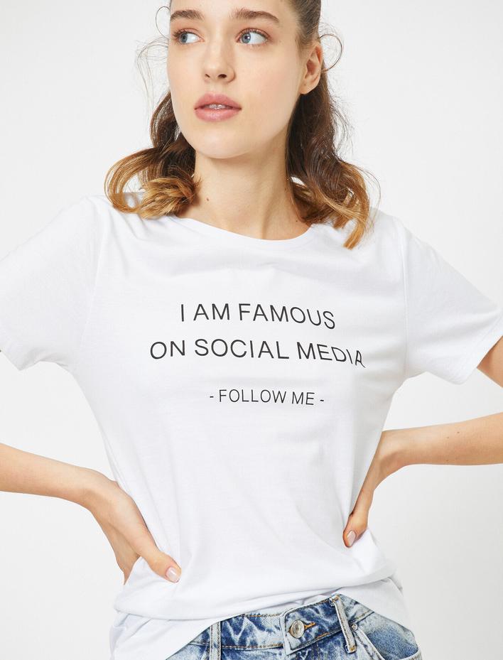  Bisiklet Yaka Kısa Kollu Yazılı Baskılı Tişört