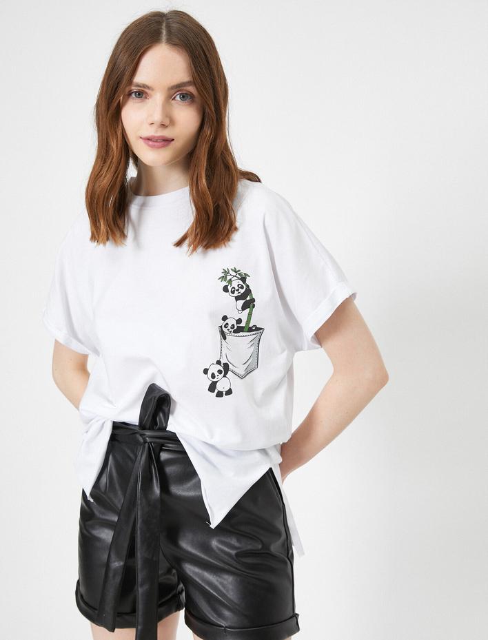  Panda Baskılı Yuvarlak Yaka Tişört