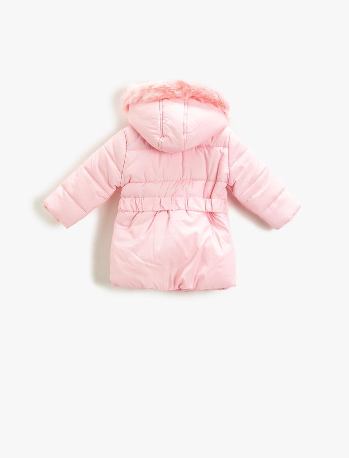 Kız Bebek Peluş Kapüşonlu Mont