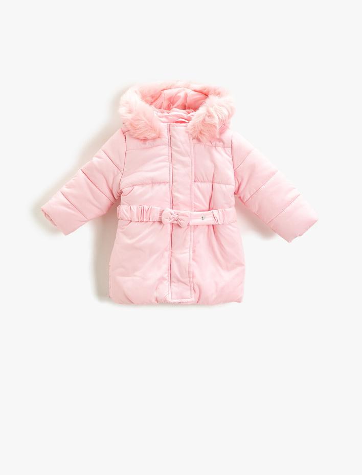 Kız Bebek Peluş Kapüşonlu Mont