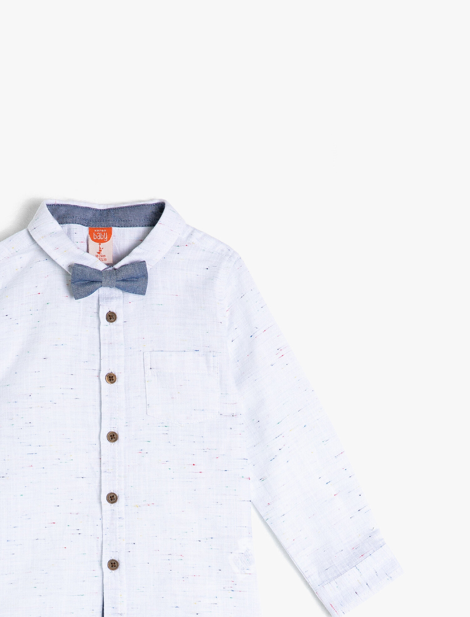  Erkek Bebek Pamuklu Kumaştan Papyonlu Uzun Kollu Klasik Gömlek