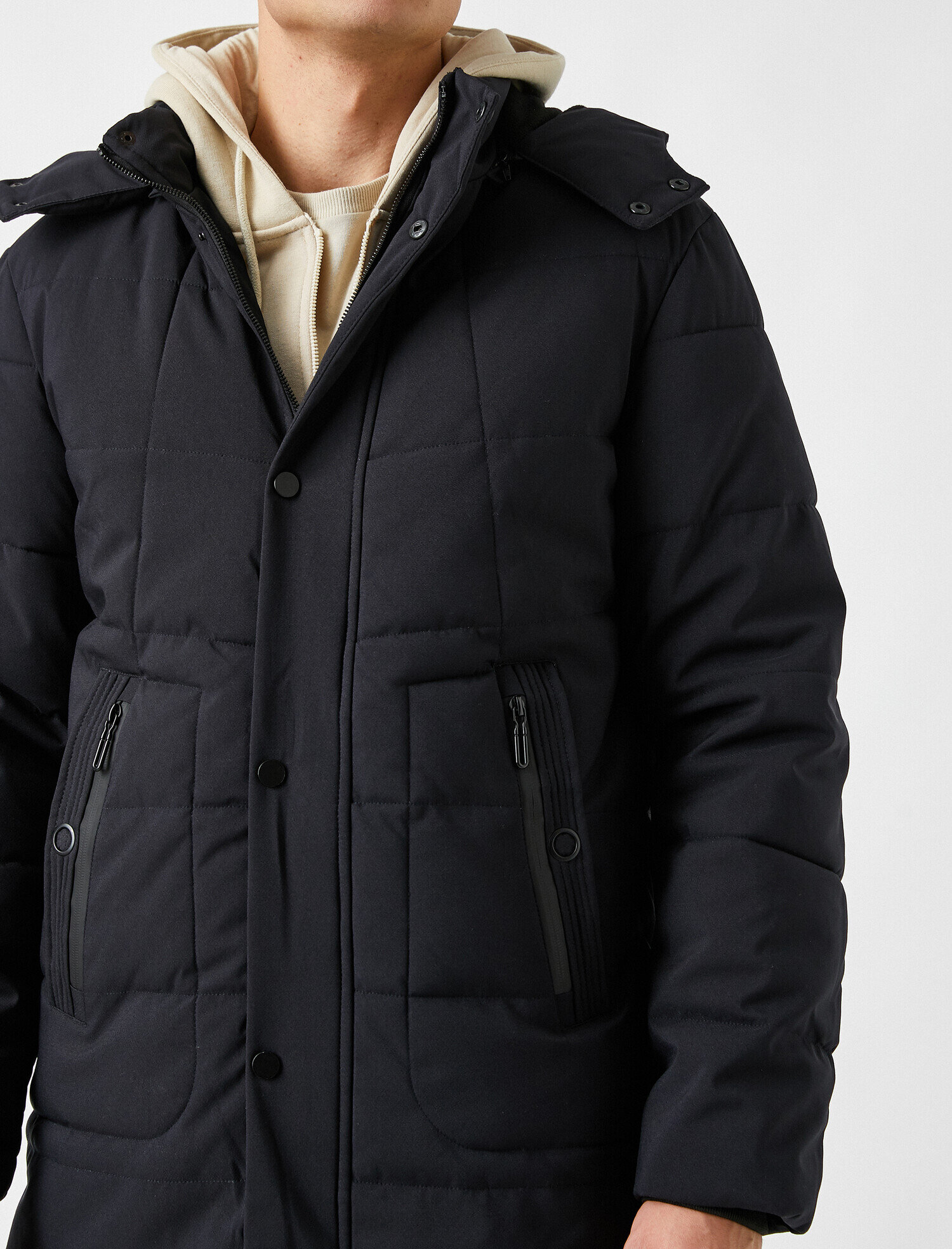   Kapüşonlu Cepli Puffer Kaban