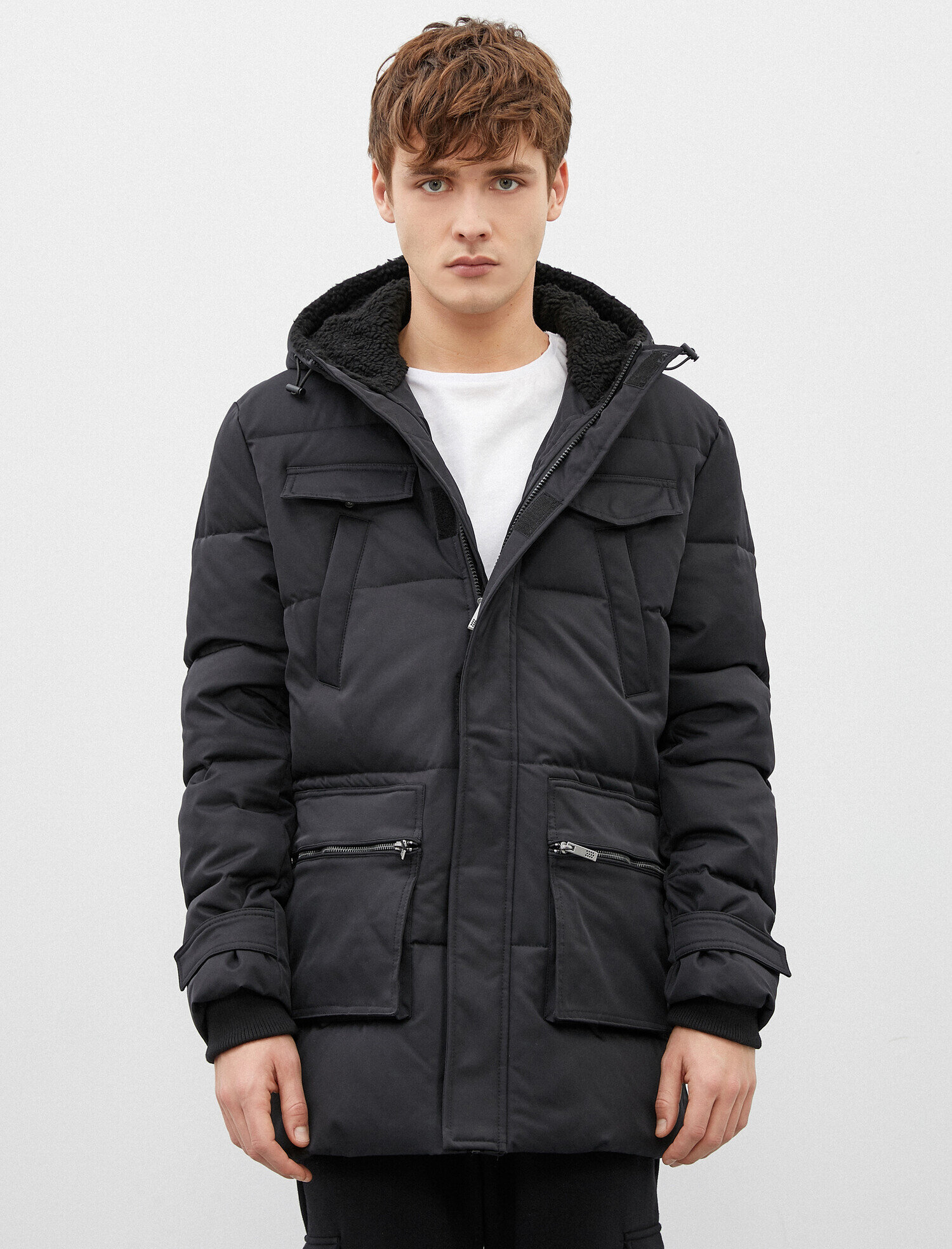   Kapüşonlu Kaban Cepli Fermuarlı