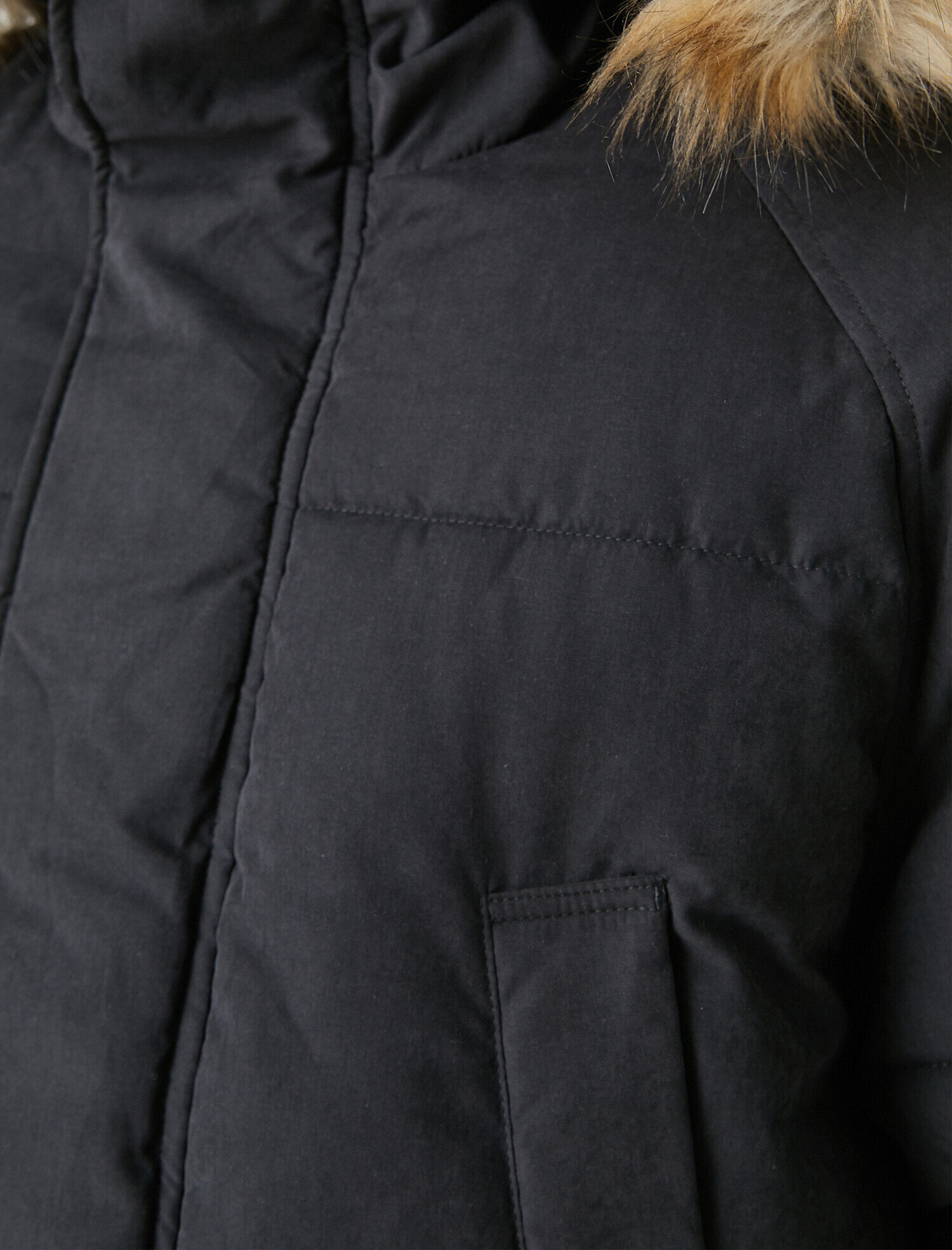   Suni Kürk Kapüşonlu Cepli Şişme Kaban