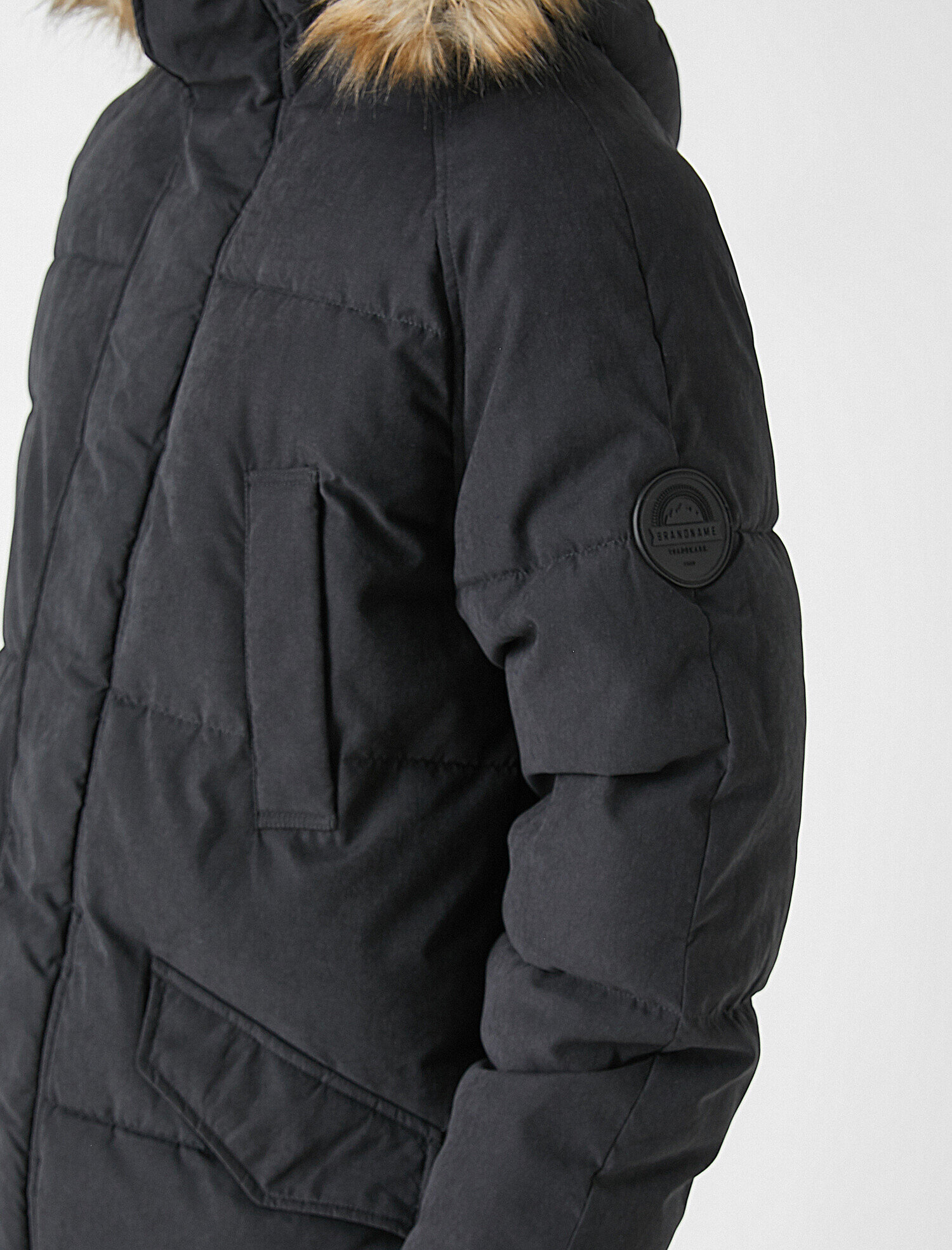   Suni Kürk Kapüşonlu Cepli Şişme Kaban