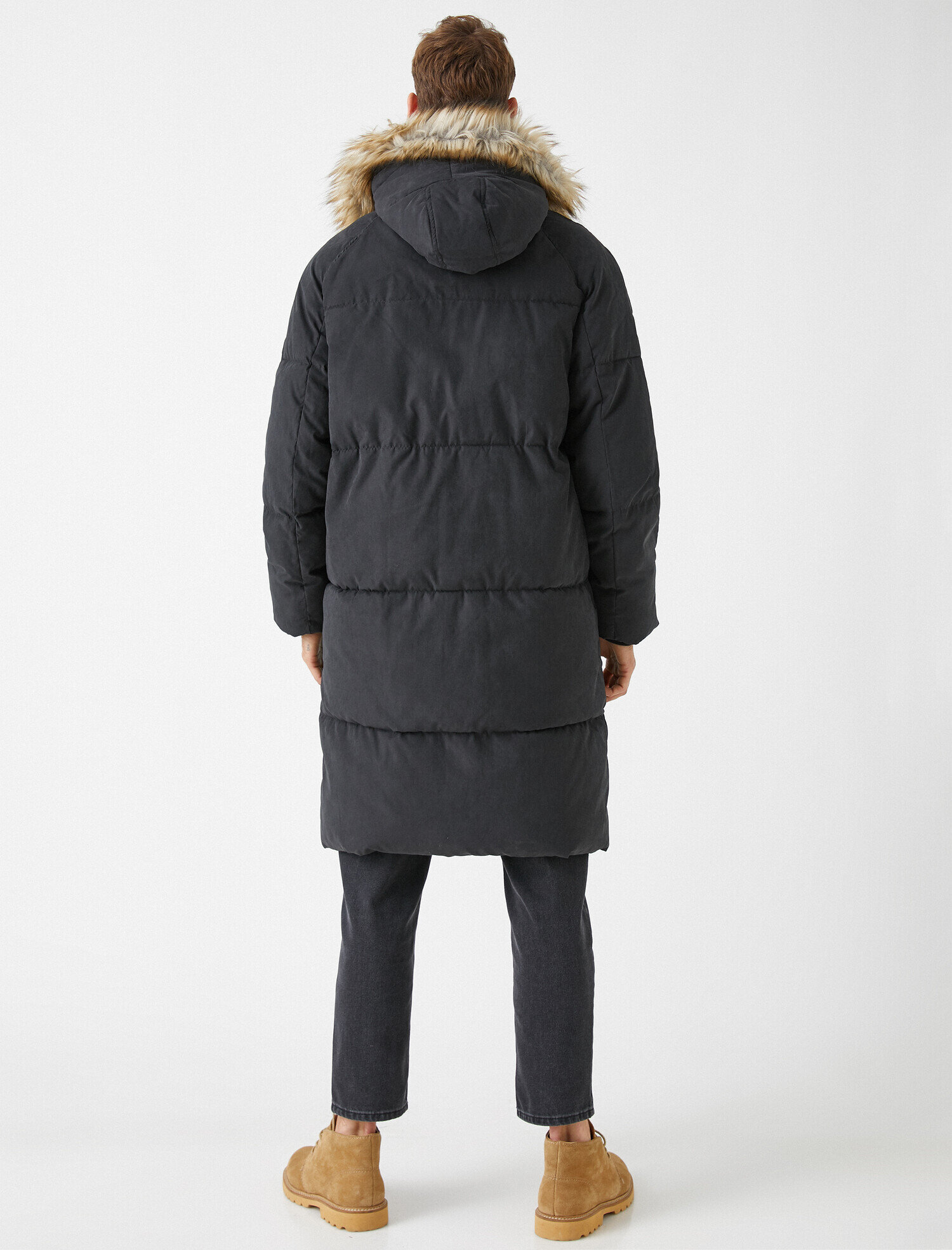   Suni Kürk Kapüşonlu Cepli Şişme Kaban