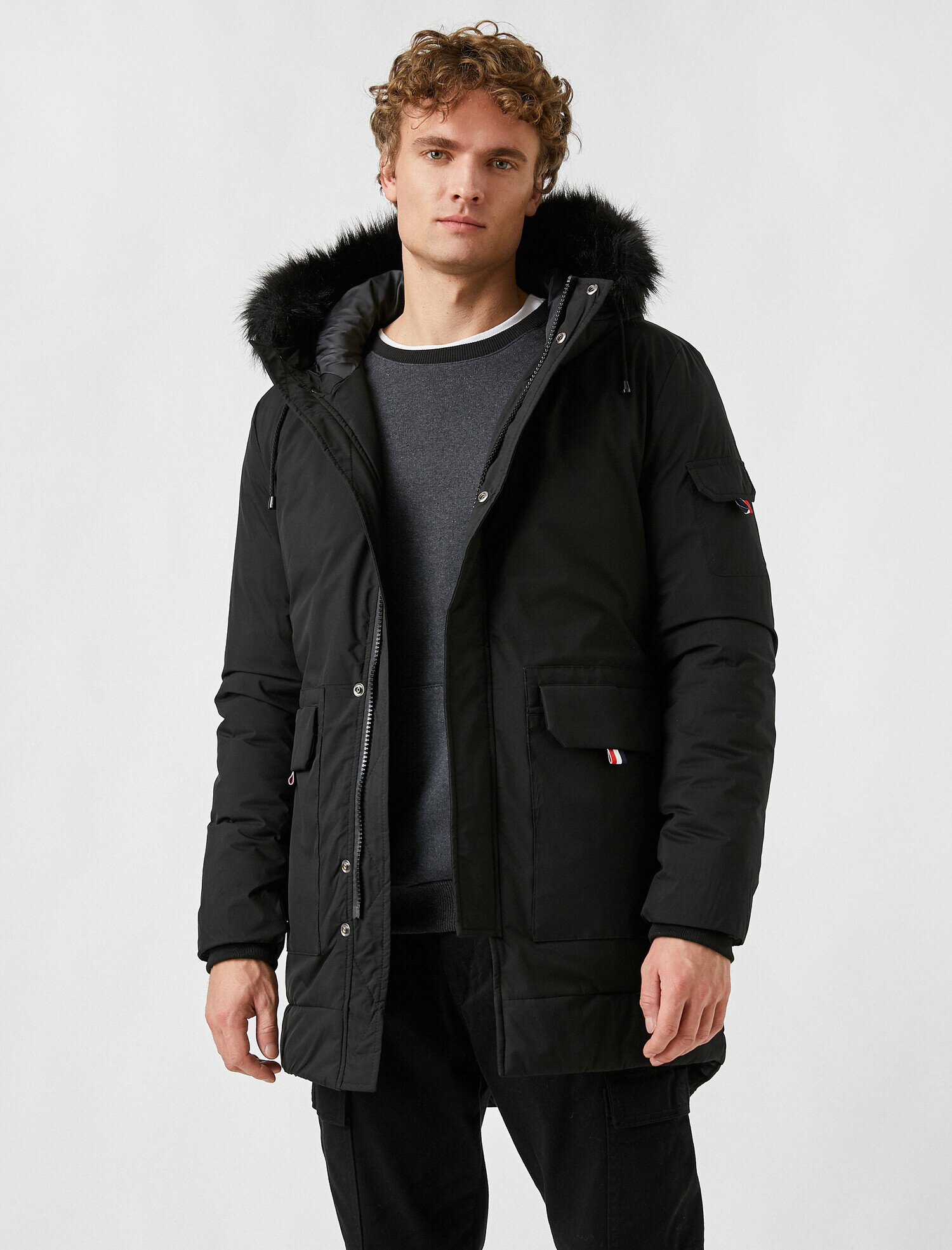 Suni Kürklü Kapşonlu Kışlık Parka