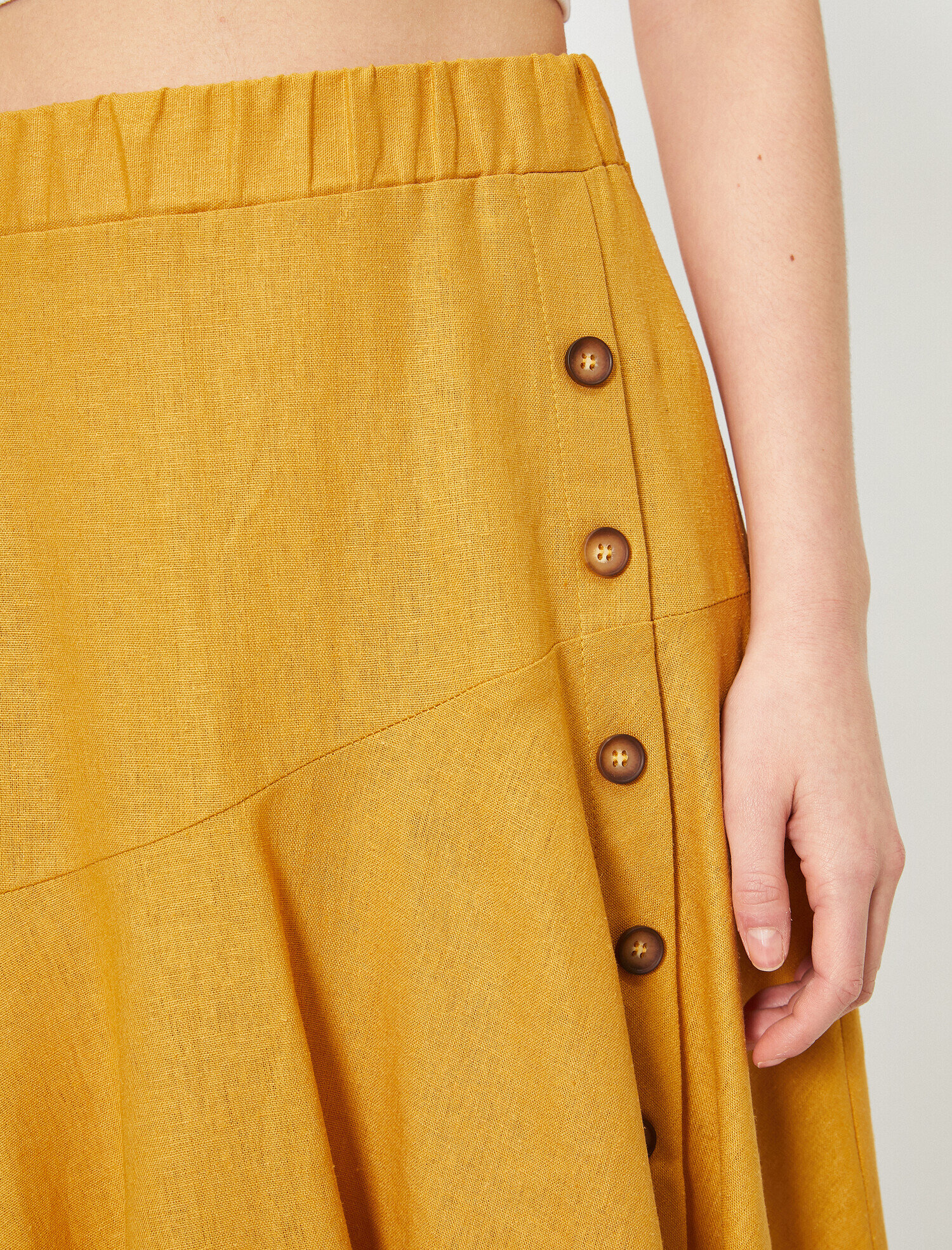   Düğme Detaylı Etek Keten Karışımlı