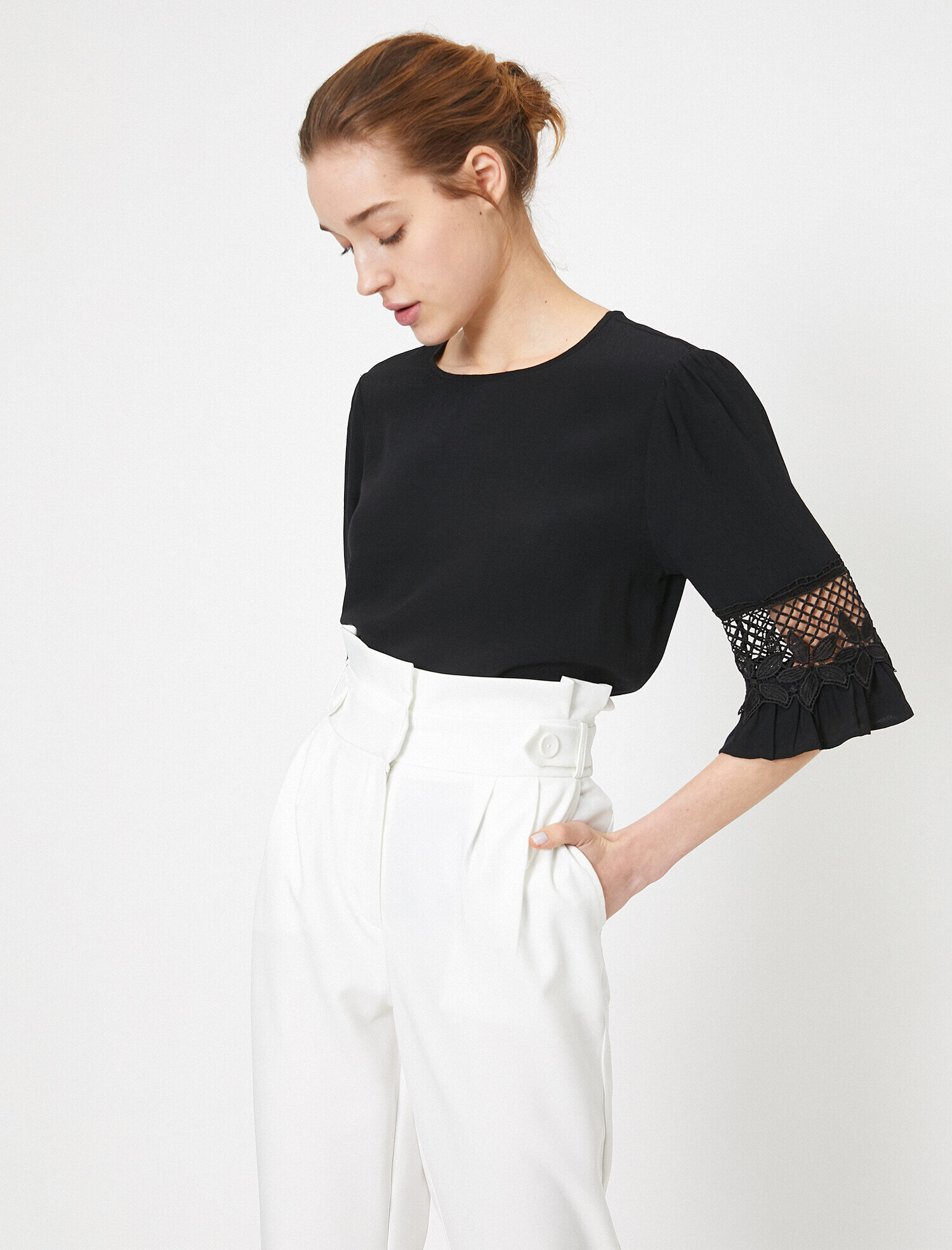   Bisiklet Yaka Kol Detaylı Bluz