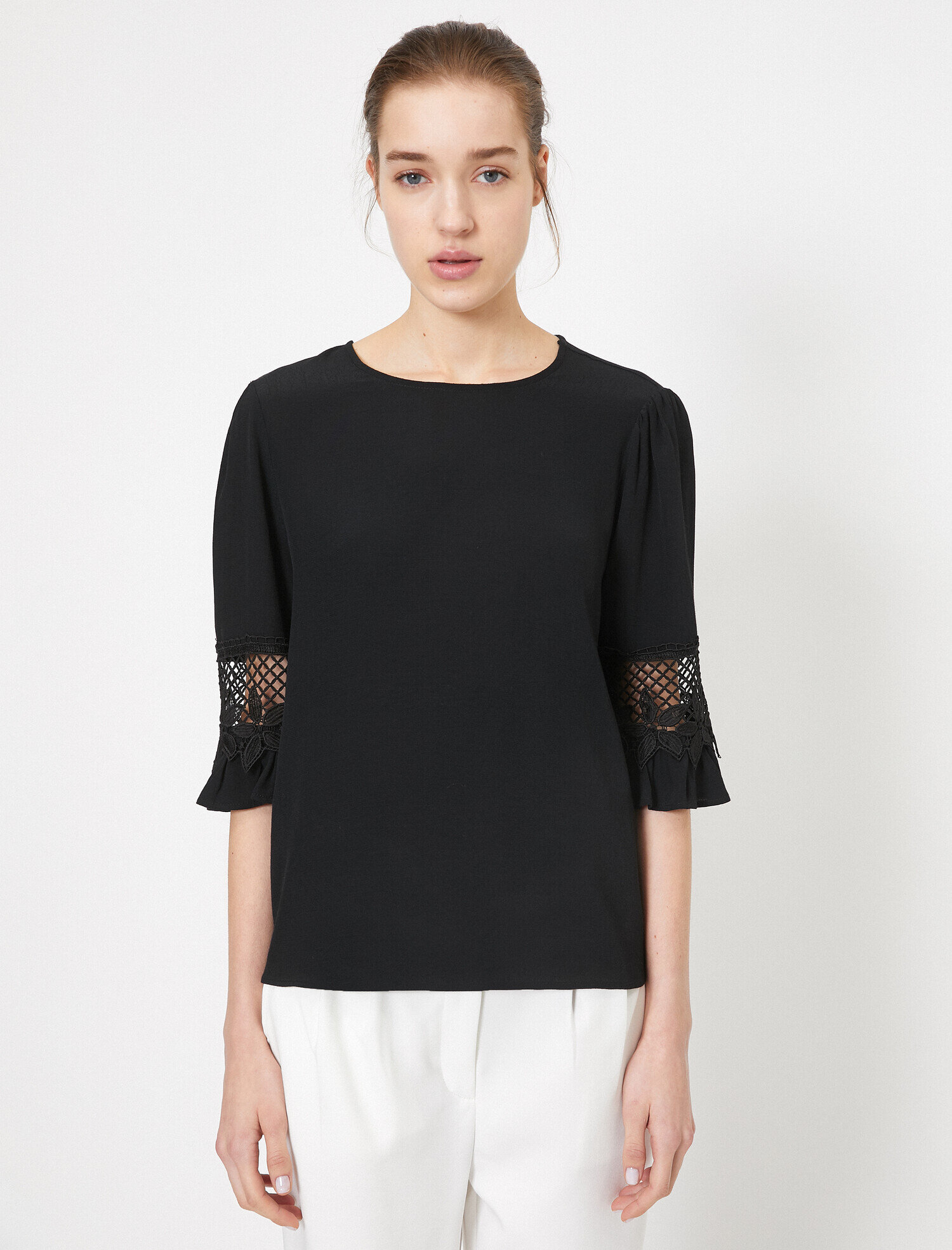   Bisiklet Yaka Kol Detaylı Bluz