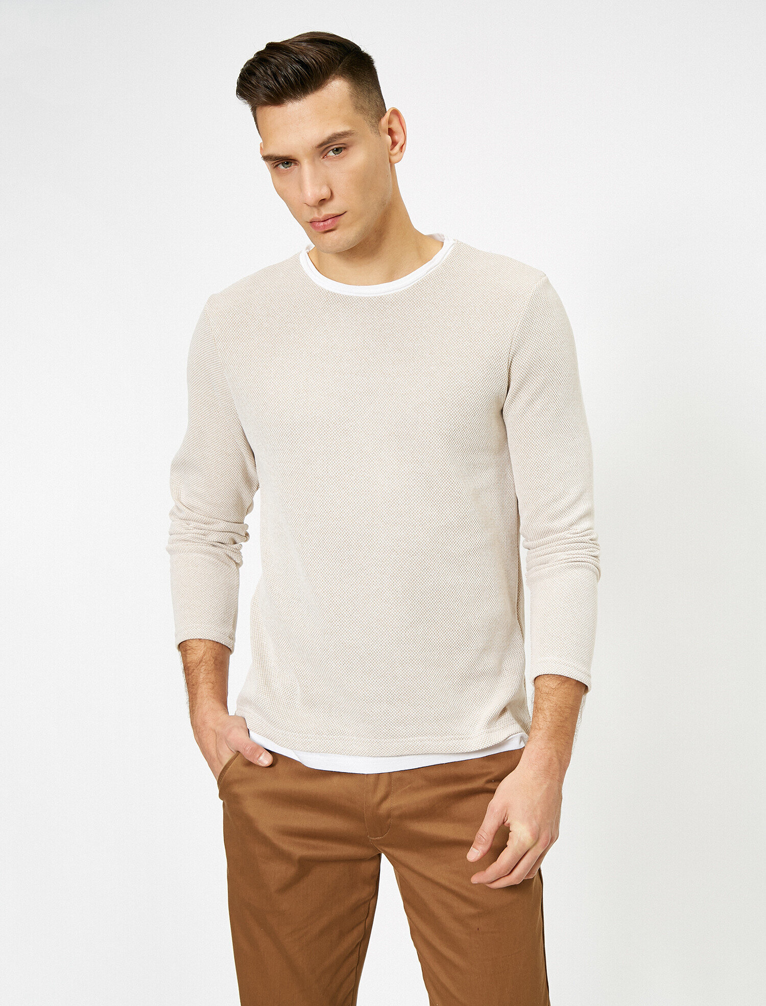 Bisiklet Yaka Slim Fit Basic Kazak