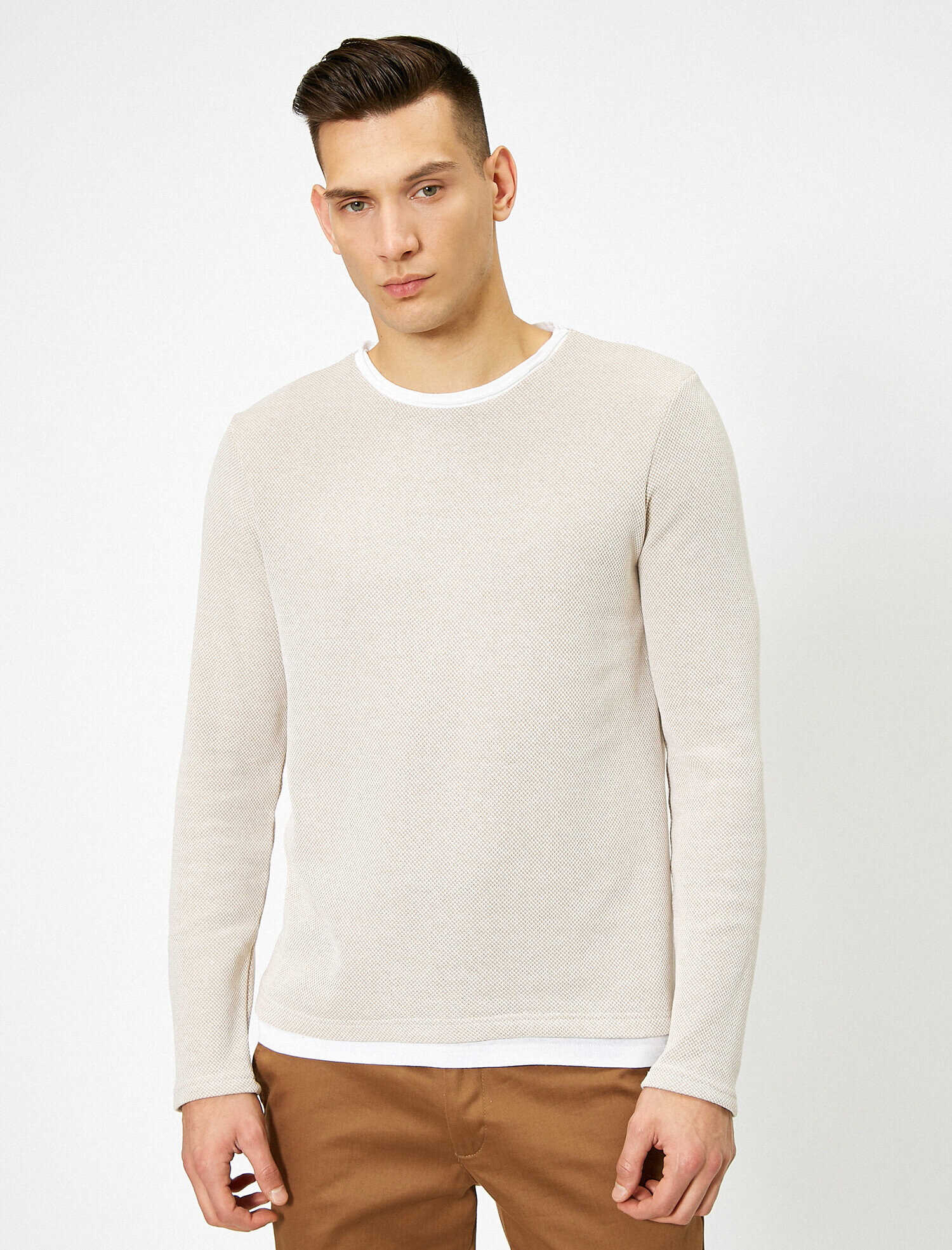 Bisiklet Yaka Slim Fit Basic Kazak