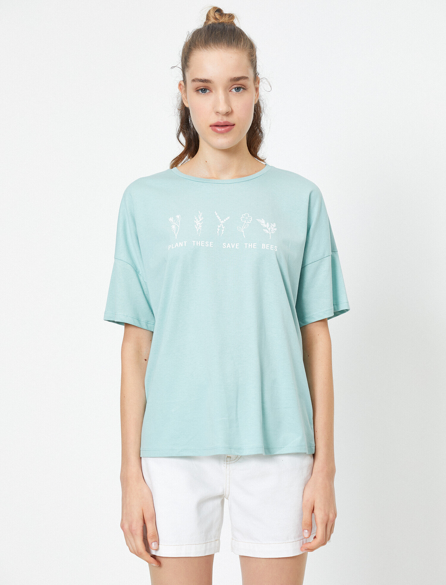   Bisiklet Yaka Kısa Kollu Yazılı Baskılı Tişört