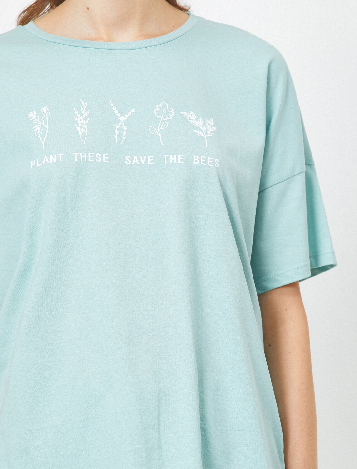   Bisiklet Yaka Kısa Kollu Yazılı Baskılı Tişört