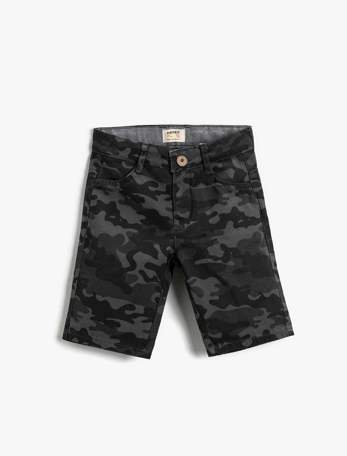 Erkek Çocuk Kamuflaj Desenli Şort Pamuklu