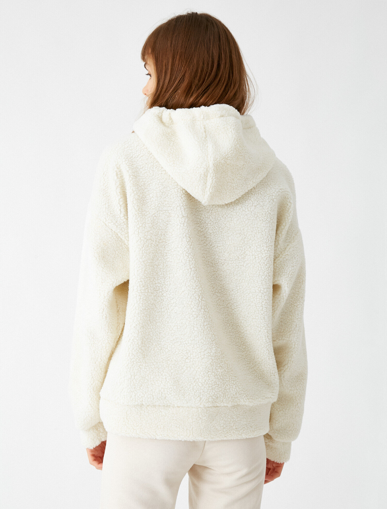 Kapüşonlu Yazılı Baskılı Peluş Sweatshirt