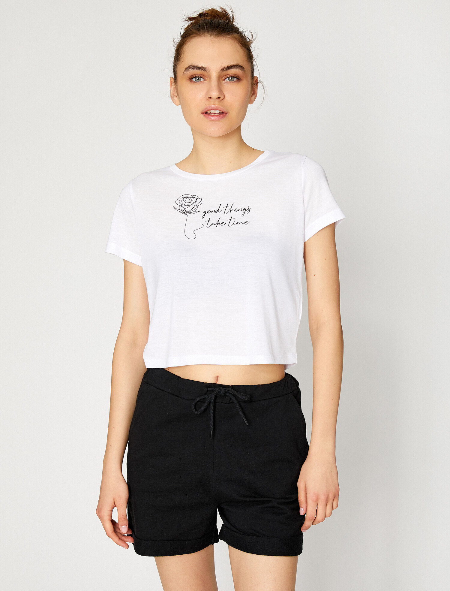   Sloganlı Tişört Bisiklet Yaka Kısa Kollu