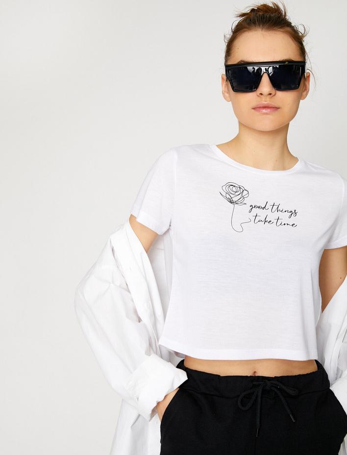  Sloganlı Tişört Bisiklet Yaka Kısa Kollu