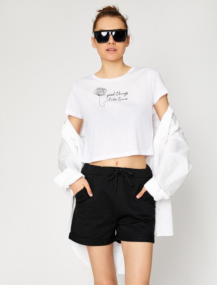  Sloganlı Tişört Bisiklet Yaka Kısa Kollu