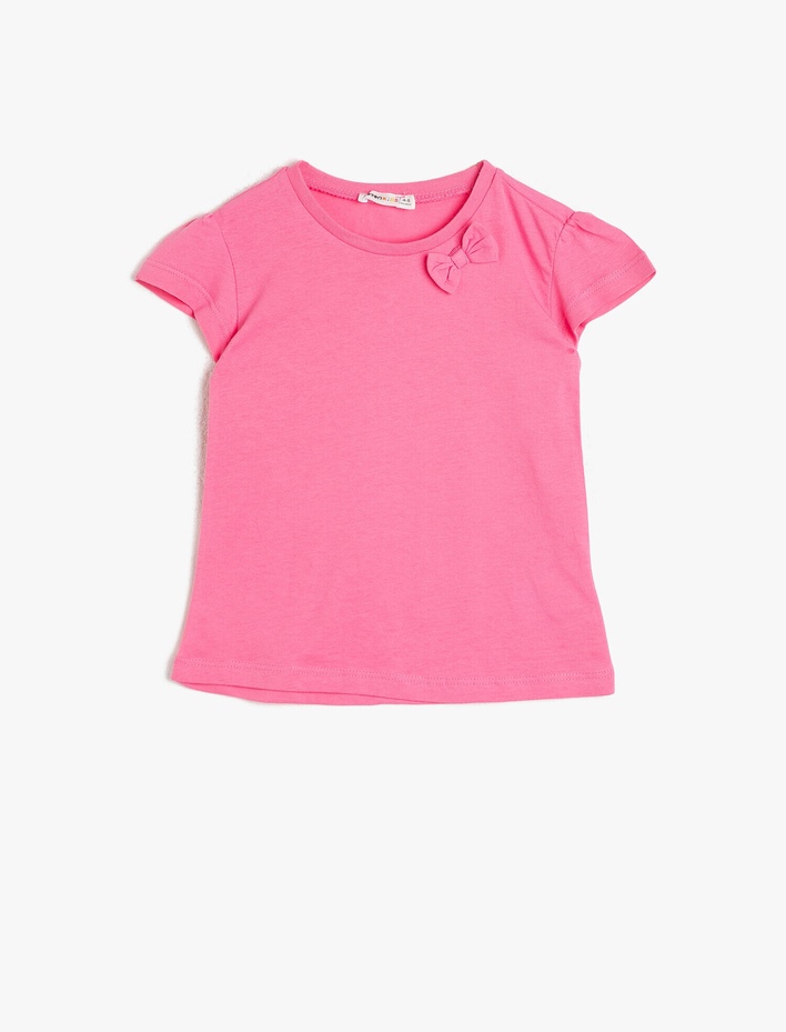 Kız Çocuk Basic Yumuşak Pamuklu Bisiklet Yaka Kısa Kollu Tişört