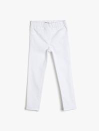 Esnek Pantolon Kumaşından Beli Lastikli Süs Cepli Normal Bel Uzun Pantolon