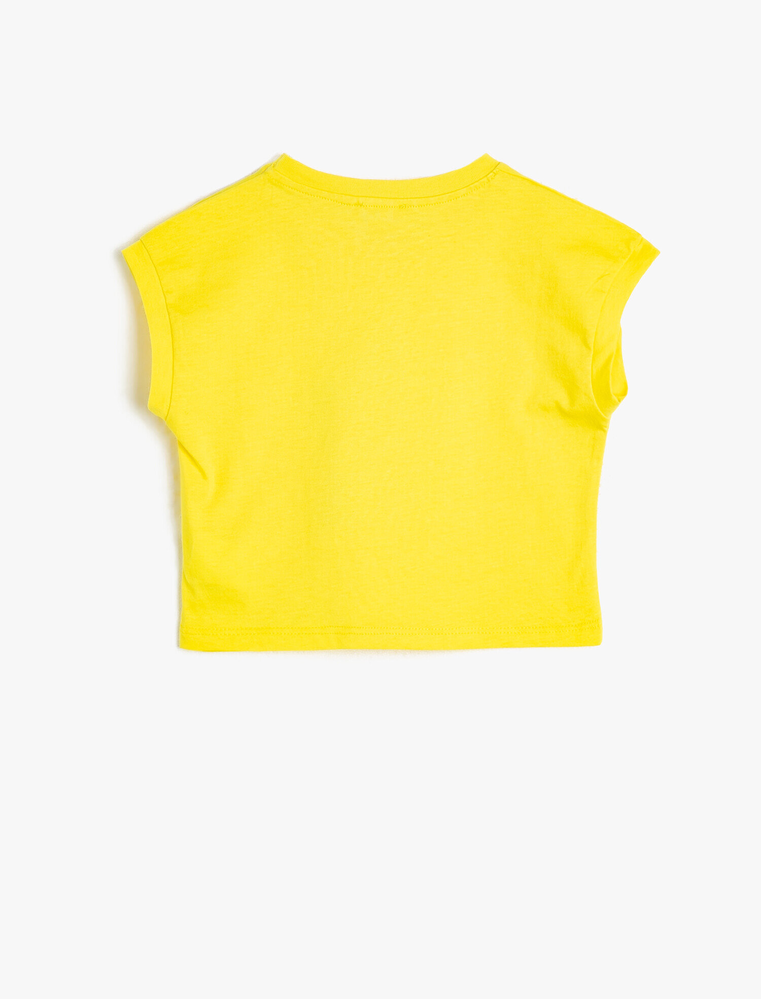  Kız Çocuk Parlak Baskılı Bisiklet Yaka Püsküllü Kısa Kollu Pamuklu Tişört