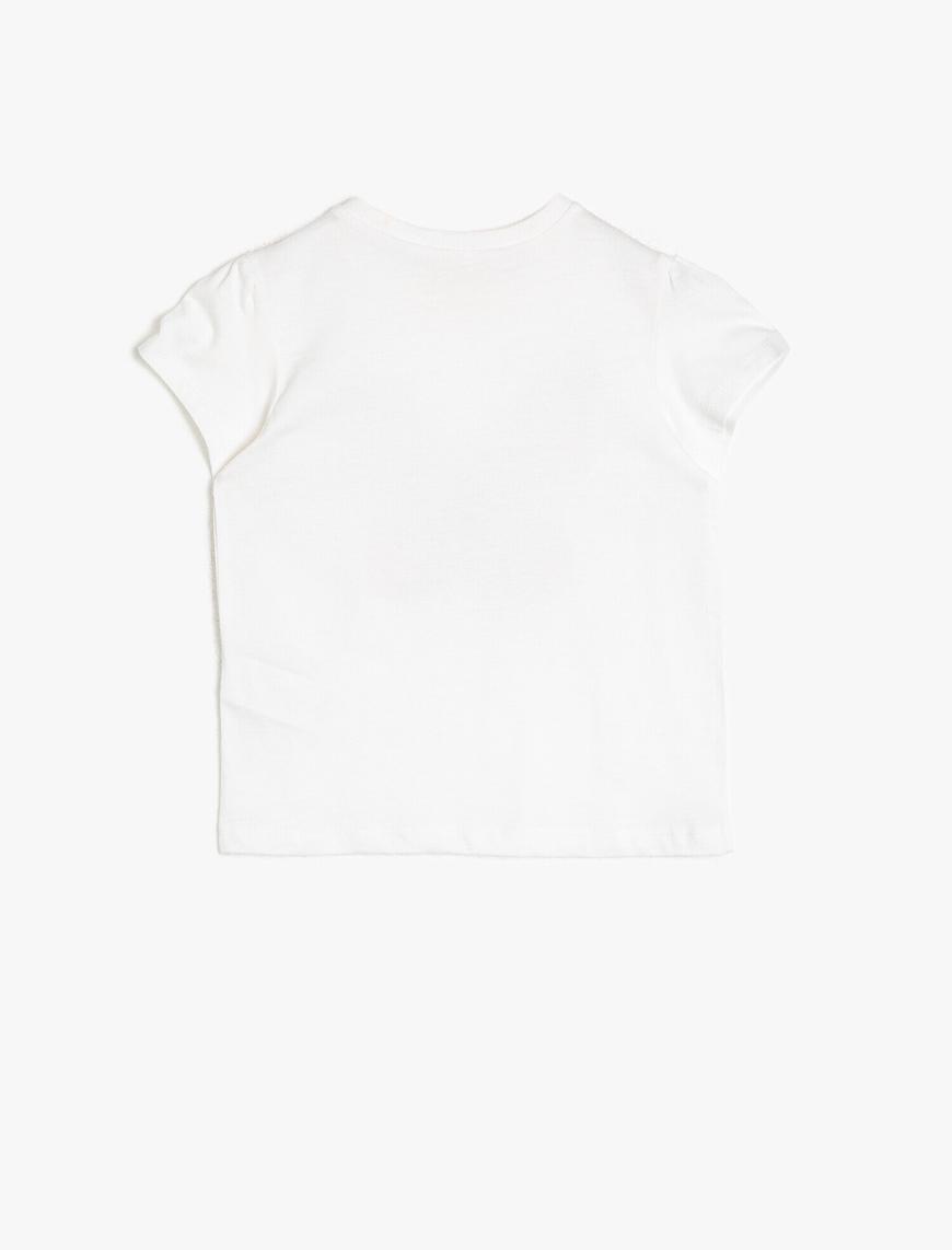  Kız Çocuk Pamuklu Yumuşak Kumaştan Çift Taraflı Pullu Motifli Kısa Kollu Tişört
