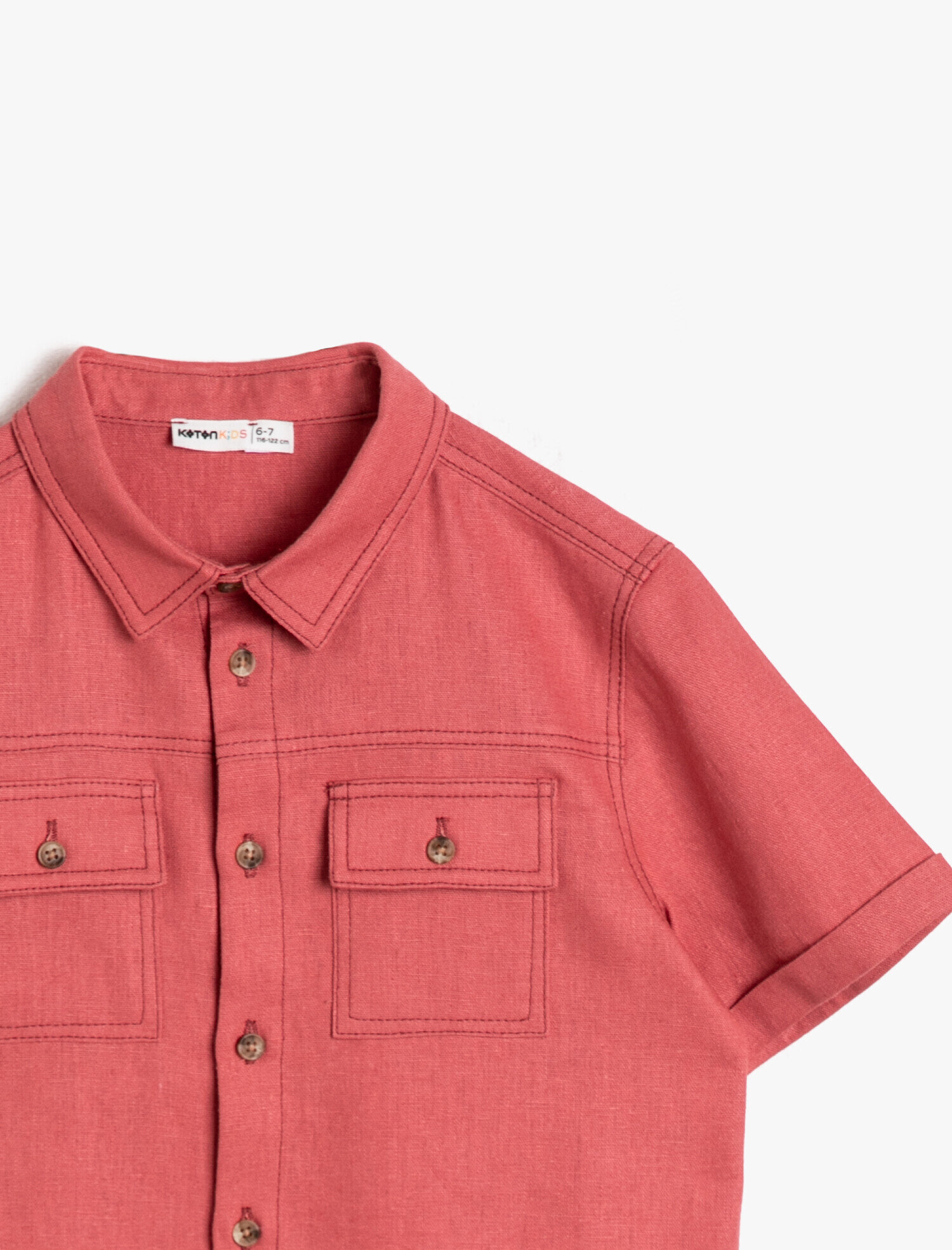 Erkek Çocuk Basic Çift Cepli ve Cep Kapaklı Kısa Kollu Klasik Yaka Gömlek