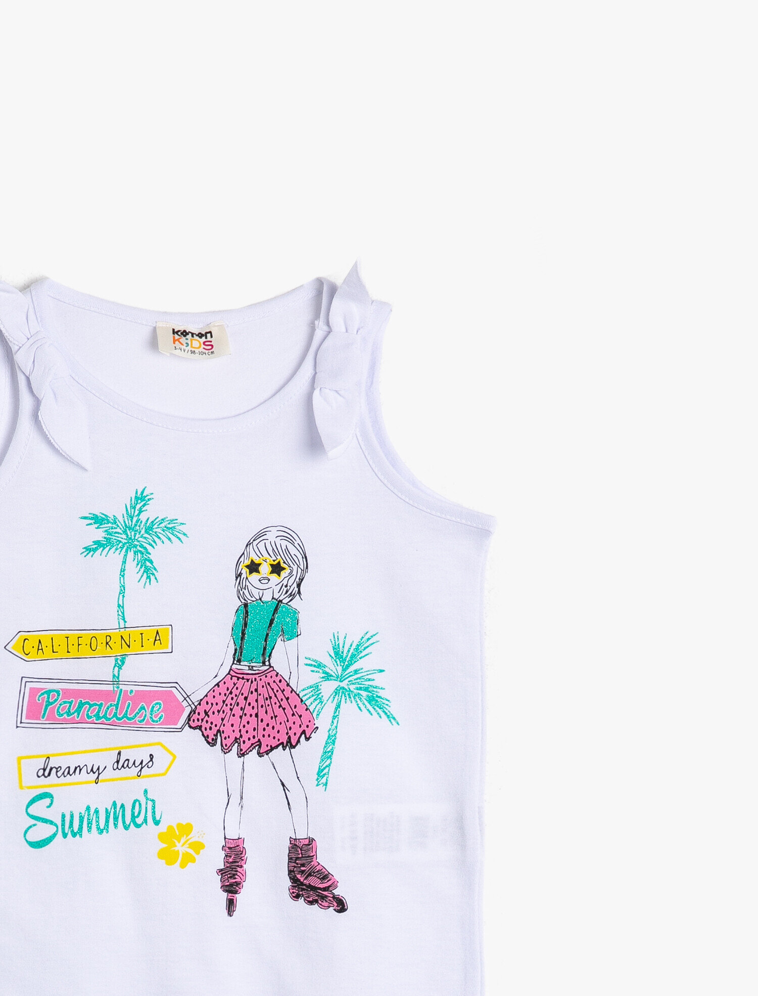  Kız Çocuk Pamuklu Yumuşak Kumaştan Simli Baskılı Kalın Askılı Atlet