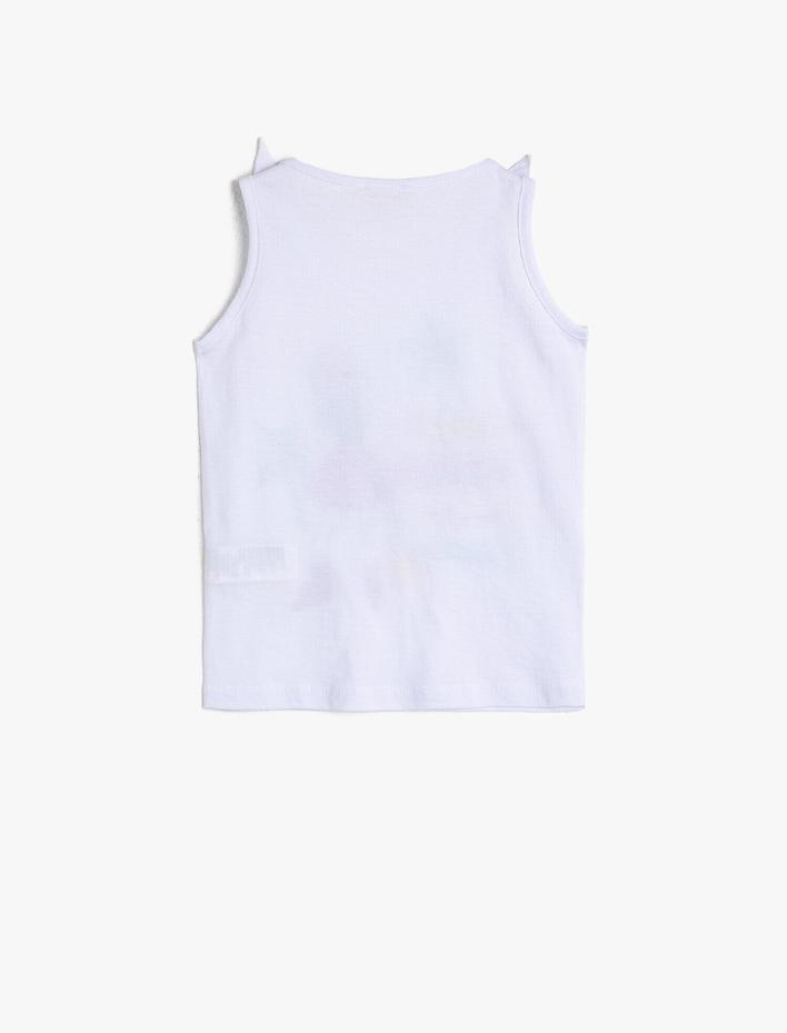 Kız Çocuk Pamuklu Yumuşak Kumaştan Simli Baskılı Kalın Askılı Atlet