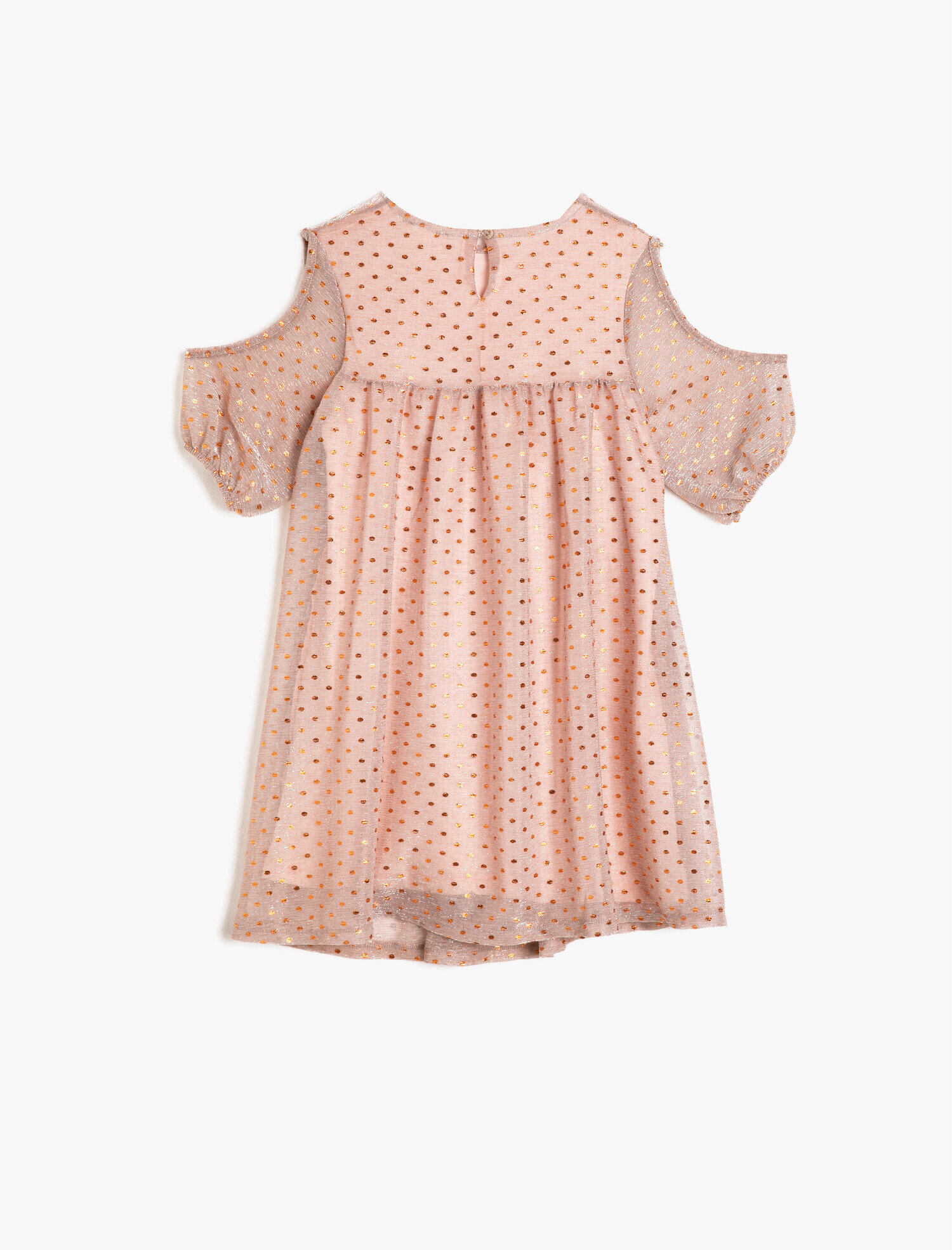 Kız Çocuk Bisiklet Yaka Kısa Kollu Pilili Elbise