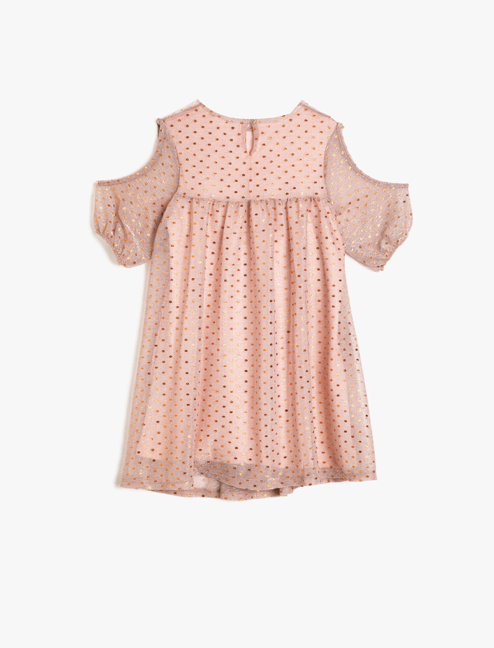 Kız Çocuk Bisiklet Yaka Kısa Kollu Pilili Elbise