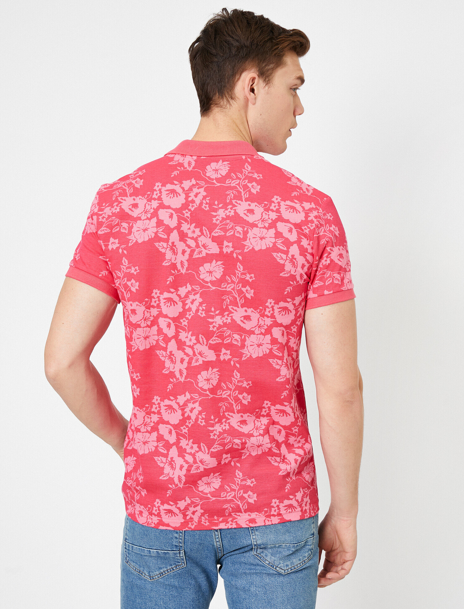   Polo Yaka Çiçek Desenli Pike Kumaş Slim Fit Tişört