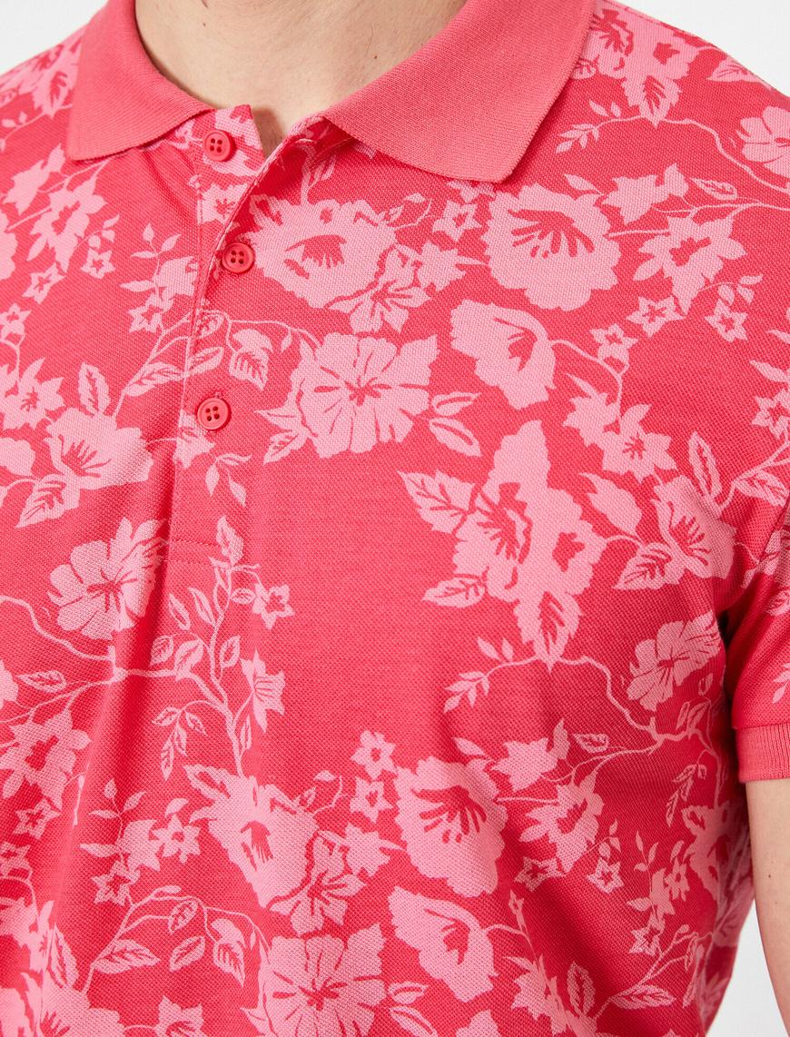   Polo Yaka Çiçek Desenli Pike Kumaş Slim Fit Tişört